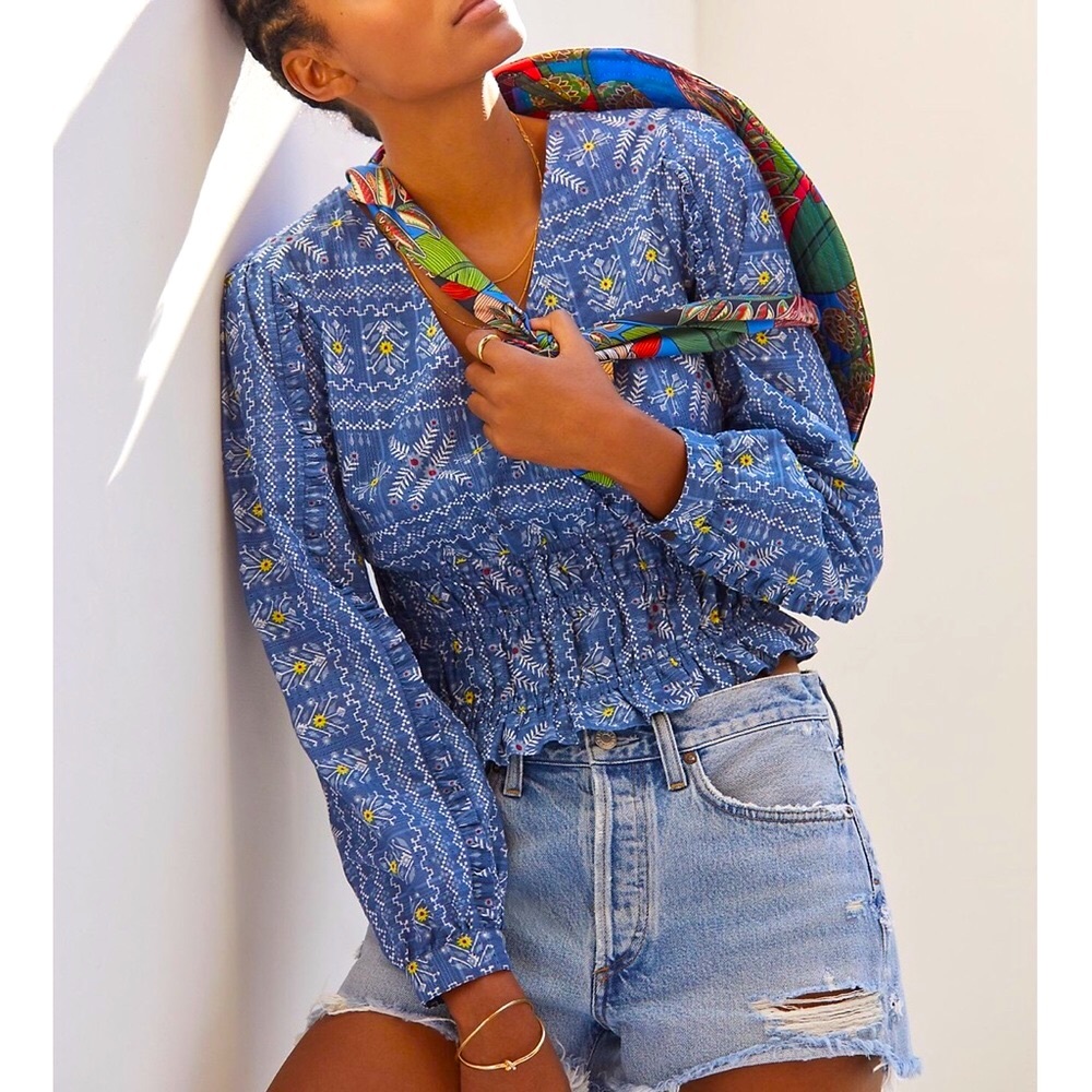 ANTHROPOLOGIE Embroidered Smocked Blouse